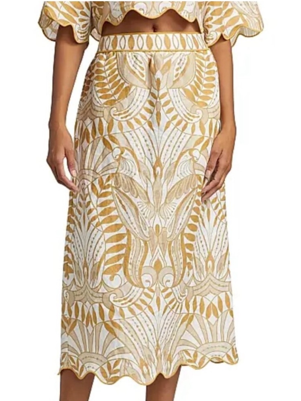 FARM RIO Off-White Lace Nature Euroflax ™ Premium Linen Midi Skirt